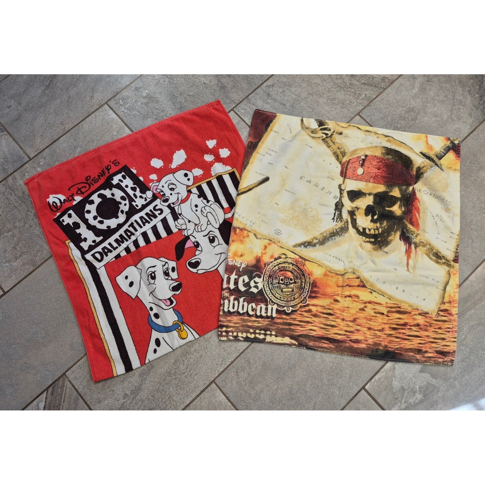 Vintage Disney 101‎ Dalmatians + Pirates Caribbean Towels Set Y2K
